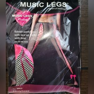 Music Leg Fishnet Pantyhose with Pink Bows